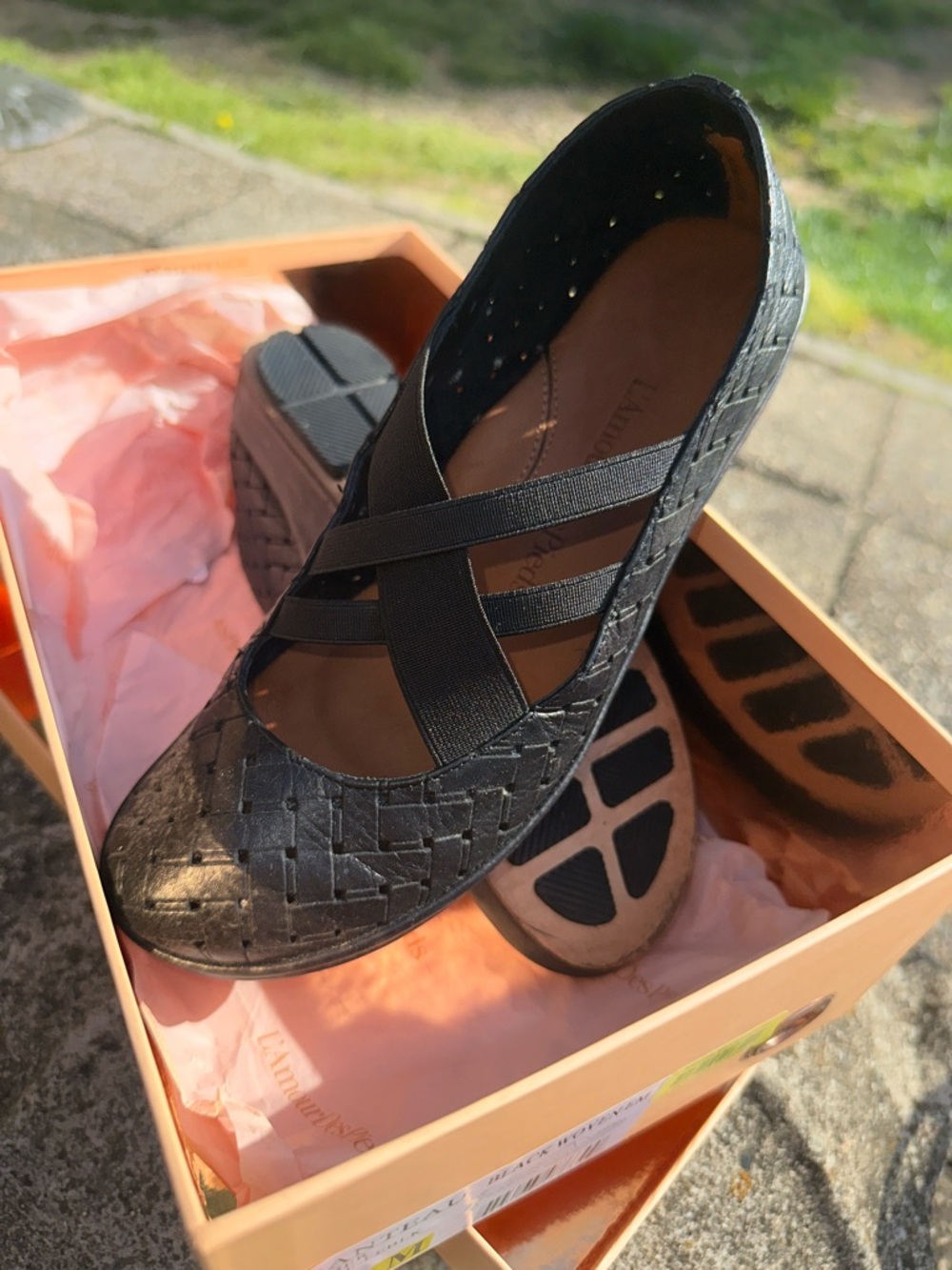 Chateau Black Woven Mary Jane Flats with Elastic Cross Straps